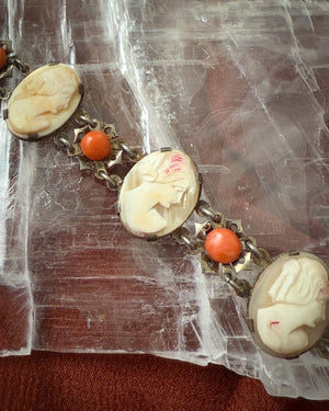 Antique Cameo Shell & Coral Bracelet