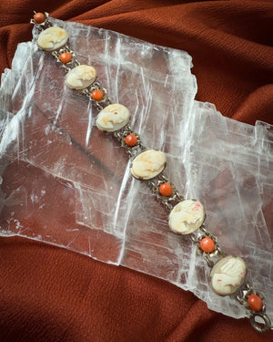 Antique Cameo Shell & Coral Bracelet