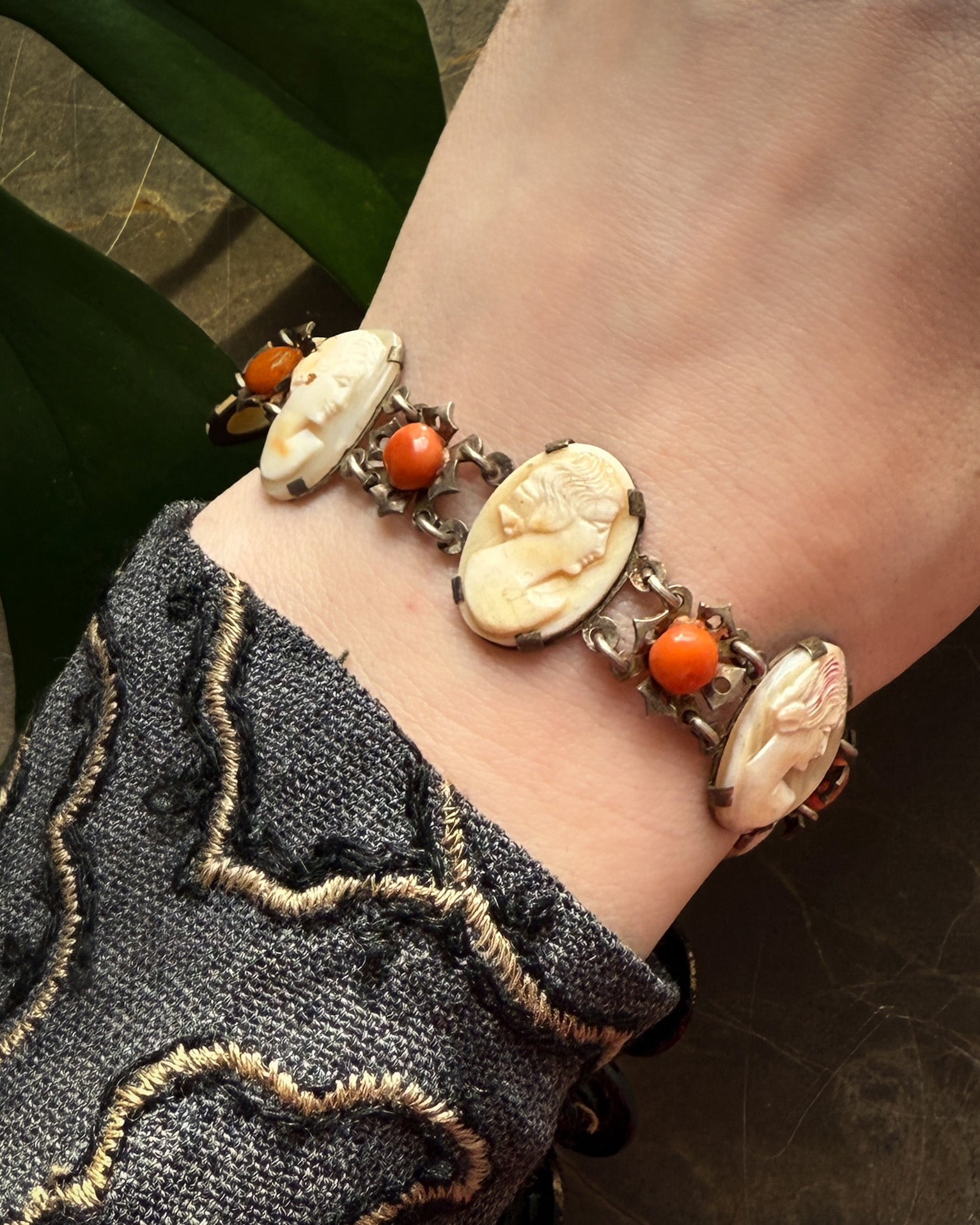 Antique Cameo Shell & Coral Bracelet - Lucky Vintage