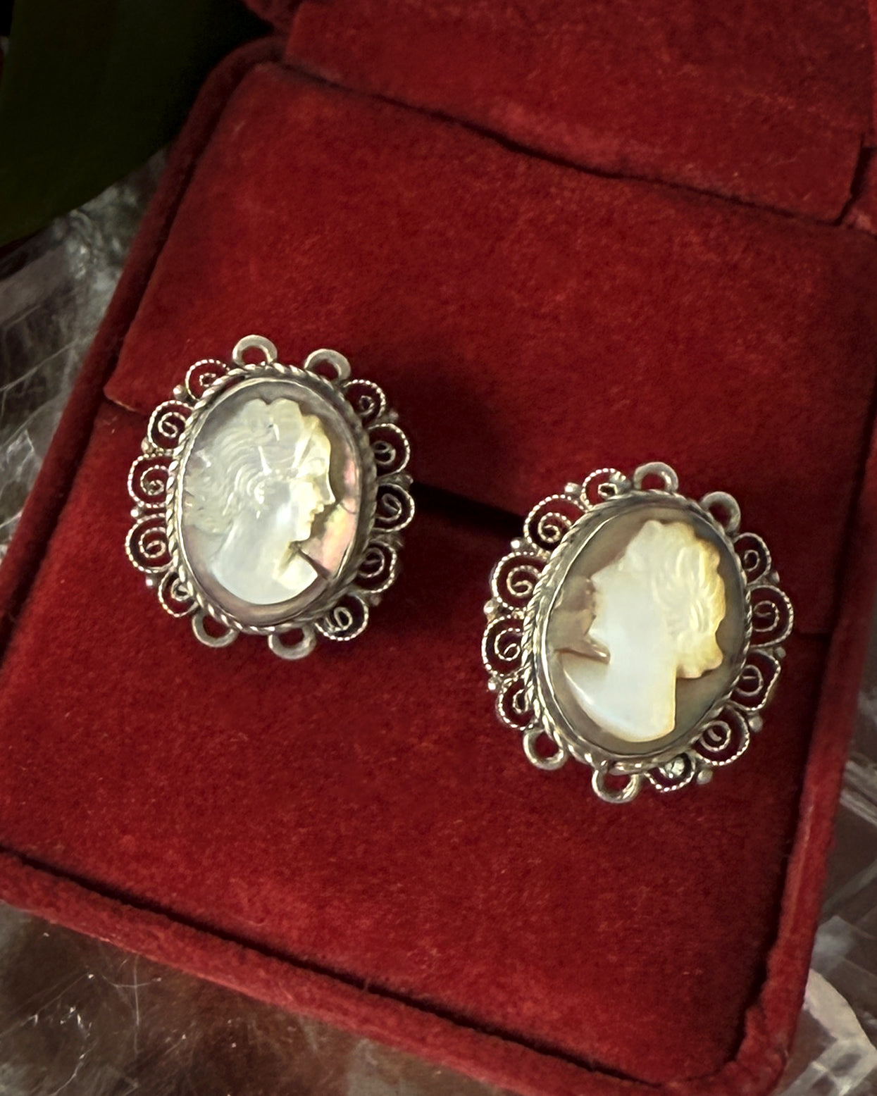 Antique Sterling Cameo Earrings - Lucky Vintage