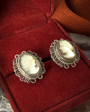 Antique Sterling Cameo Earrings