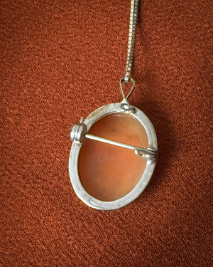 Antique Silver Cameo Pendant Necklace