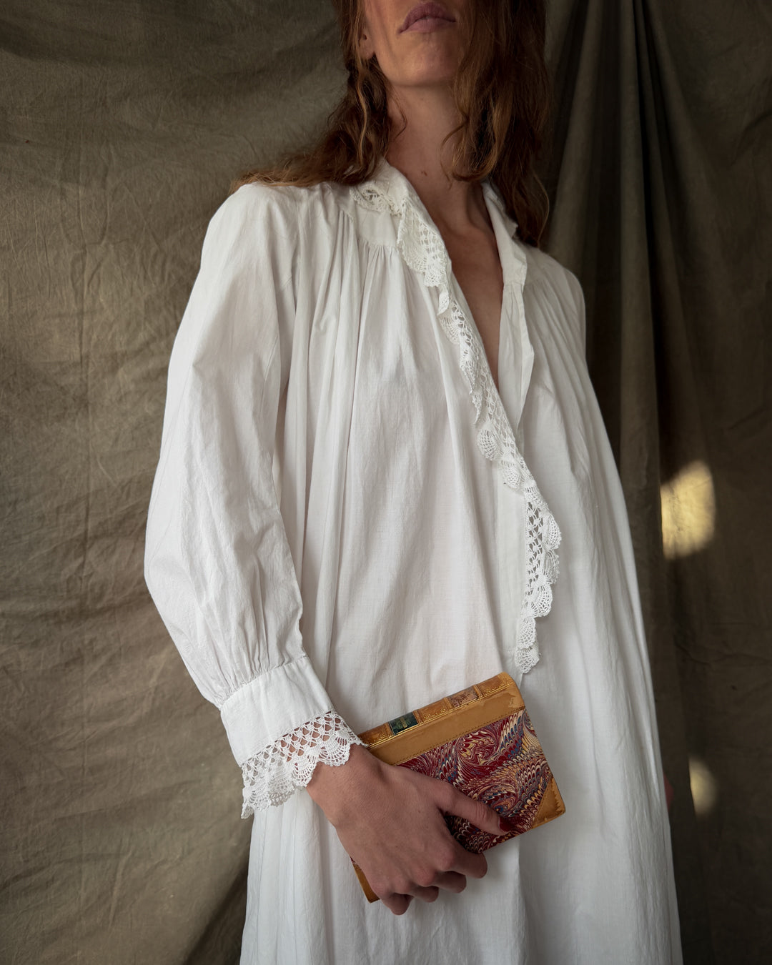 Antique White Cotton Nightgown | M-L