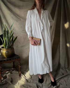 Antique White Cotton Nightgown | M-L