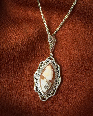 Antique 14K Gold & Diamond Cameo Necklace
