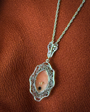 Antique 14K Gold & Diamond Cameo Necklace