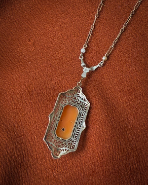 Antique 10K Gold & Diamond Cameo Necklace