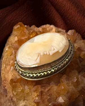 Antique Silver Cameo Shell Brooch