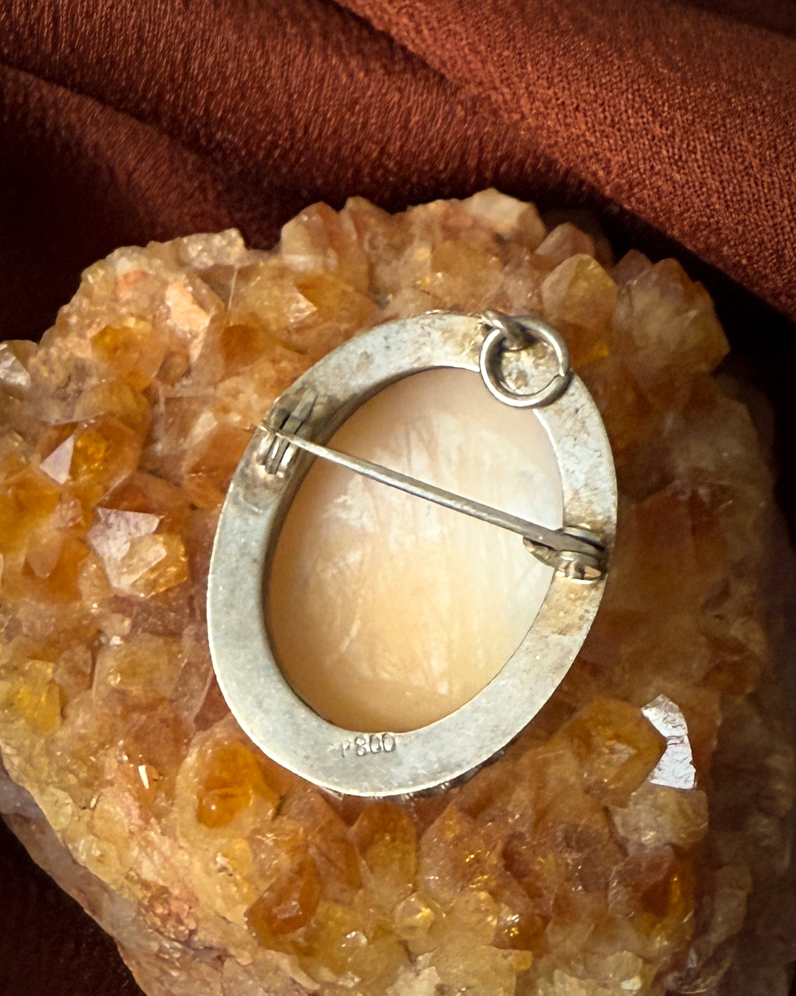 Antique Silver Cameo Shell Brooch