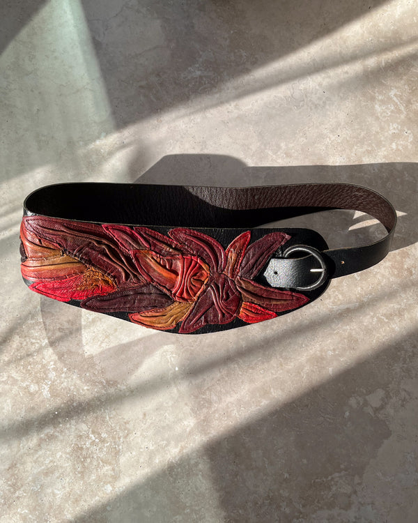 Vintage 80’s Leather Shop Statement Belt Red Leather Metal Elastic Sz M Artisan Vintage 80s Leather Shop Belt / Size M / Red Leather With  main image 3