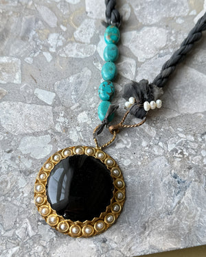 Artisan Turquoise & Pearl Silk Necklace