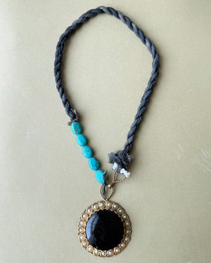 Artisan Turquoise & Pearl Silk Necklace