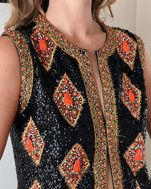 60s Valentina Beaded Wool Vest | M