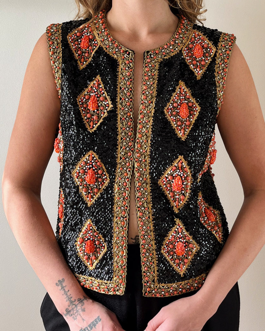 60s Valentina Beaded Wool Vest | M