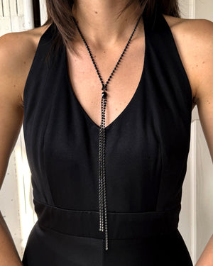 90s Long Black Crystal Necklace