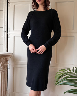 80s Black Cashmere Sweater Dress | M