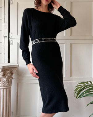 80s Black Cashmere Sweater Dress | M