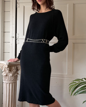 80s Black Cashmere Sweater Dress | M