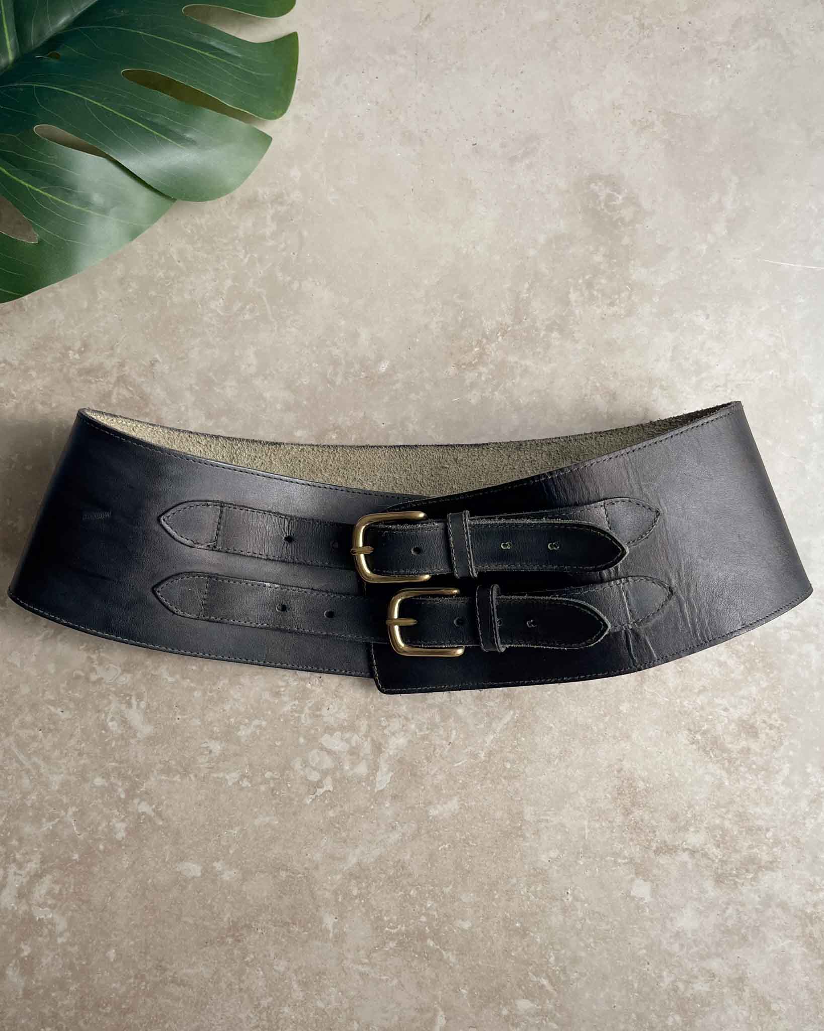 Wide Black Leather Belt