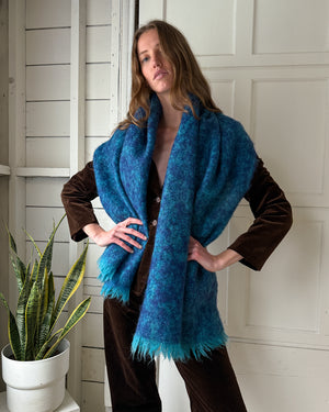 70s Turquoise Blue Mohair Scarf