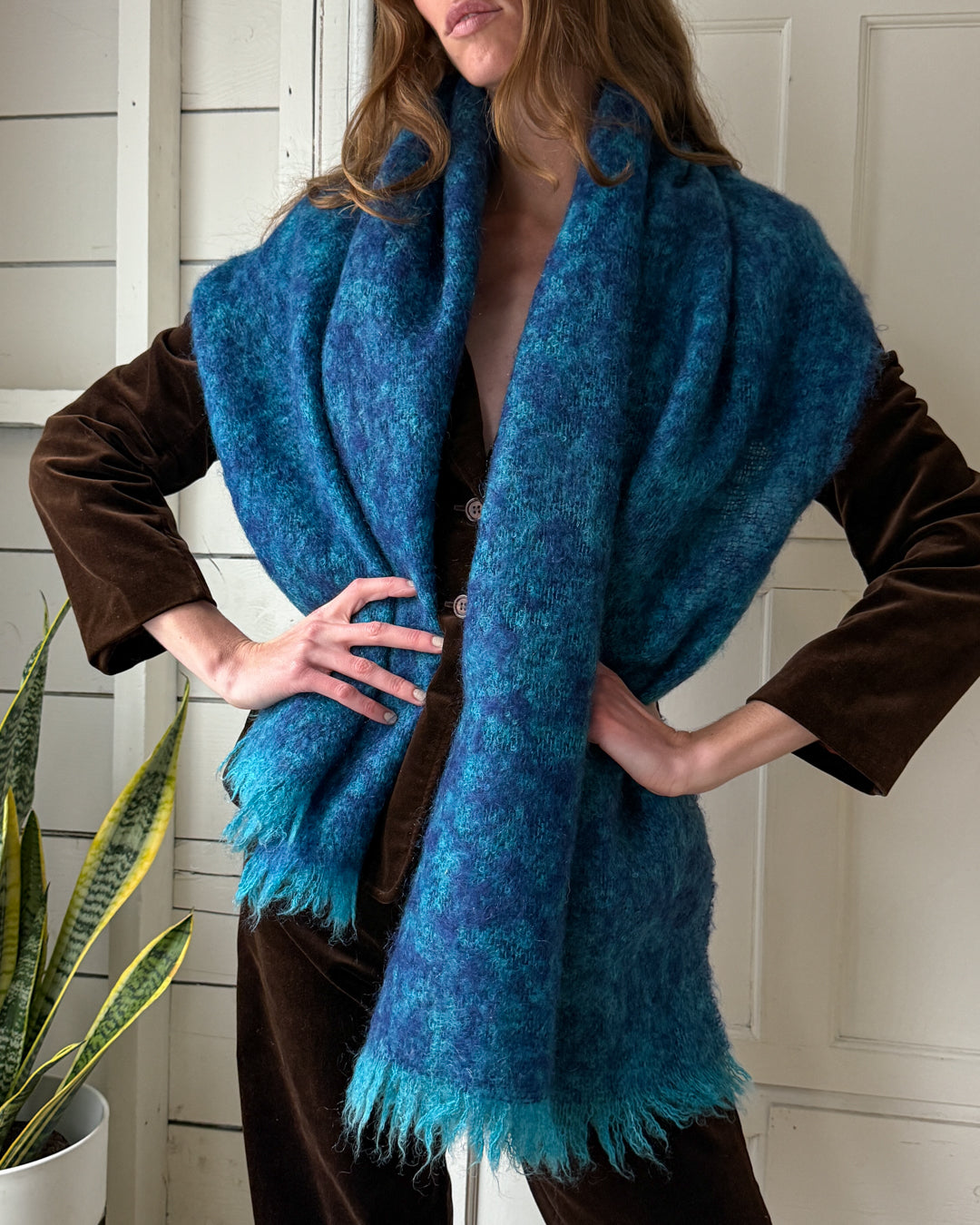 70s Turquoise Blue Mohair Scarf