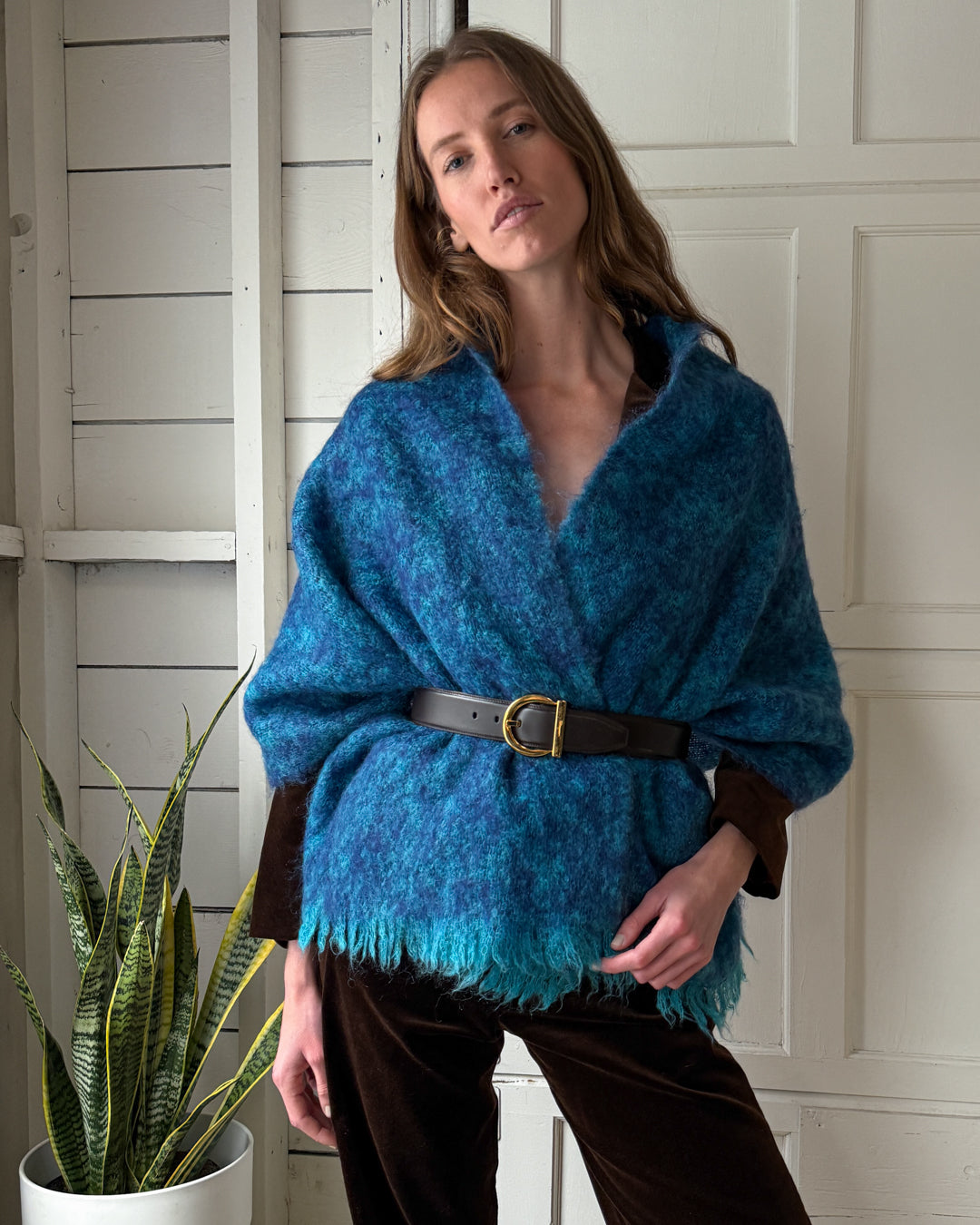 70s Turquoise Blue Mohair Scarf