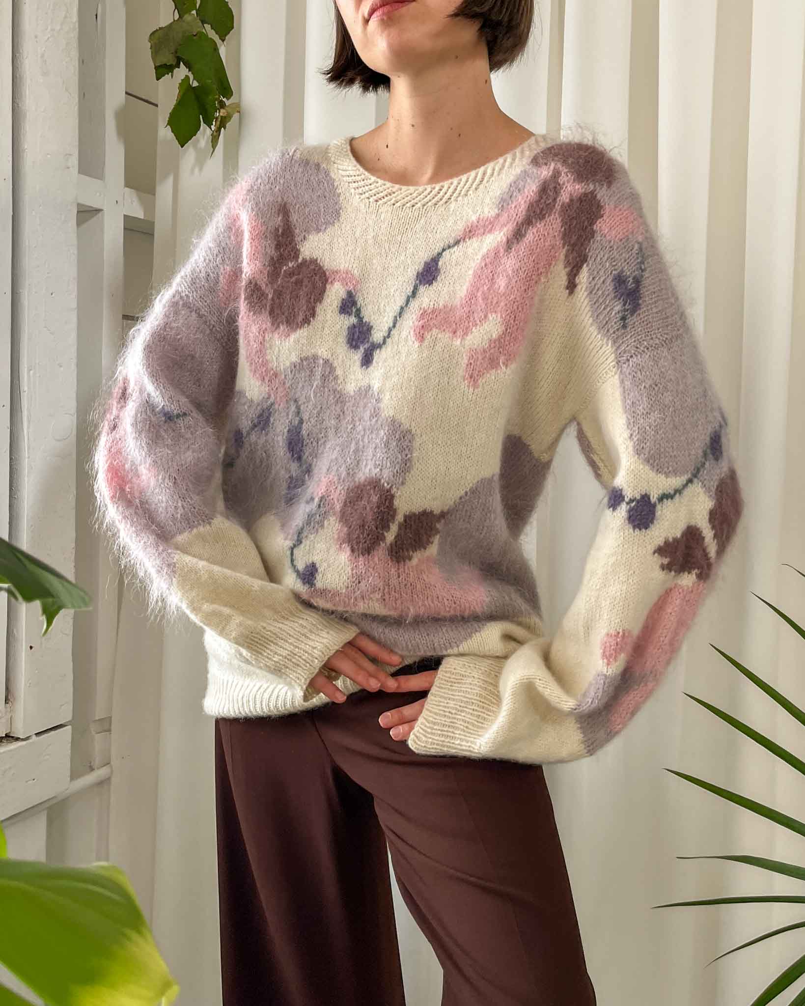 80s Hand Knit Cherubs Mohair Sweater | S-L
