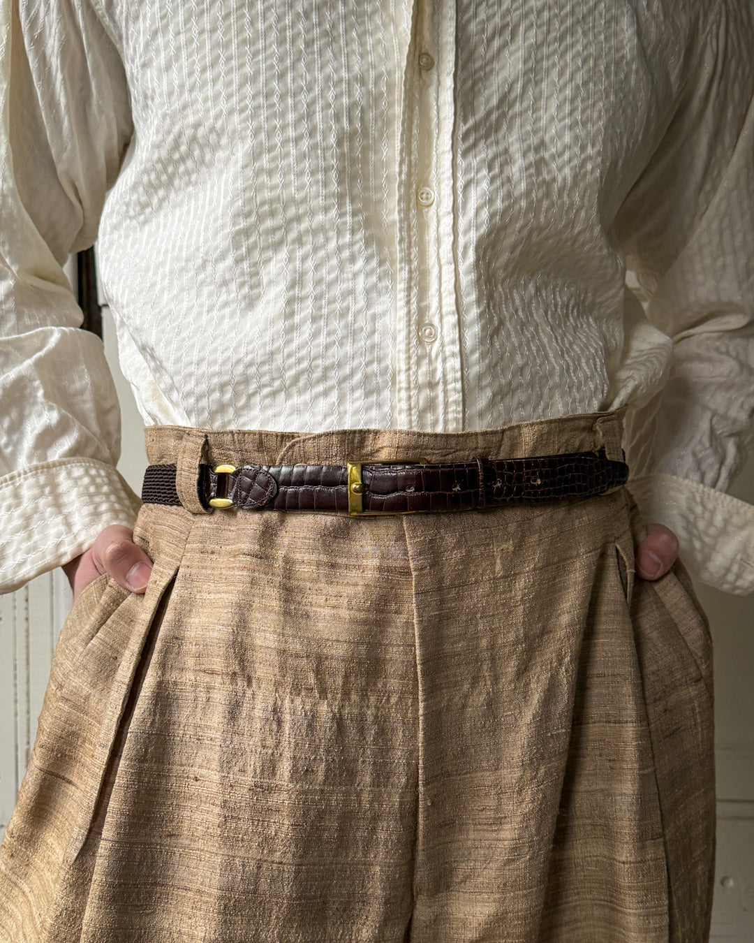 50s Brown Croc Embossed Belt