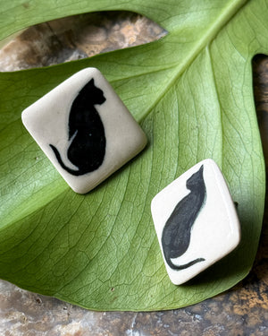 80s Ceramic Cat Earrings
