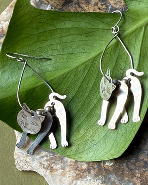 Sterling Dangling Cat Earrings