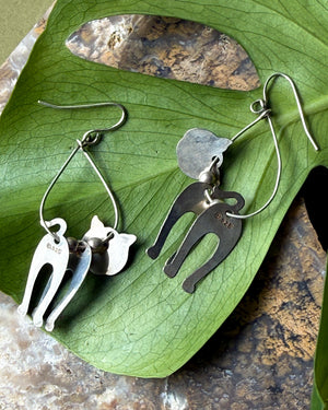 Sterling Dangling Cat Earrings