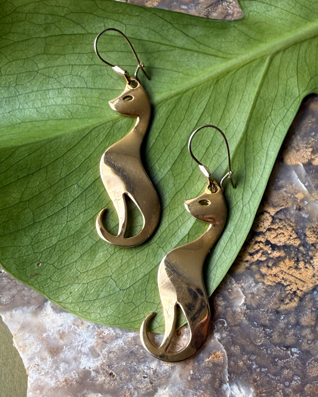 Gold Tone Cat Earrings