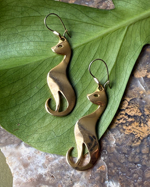 Gold Tone Cat Earrings