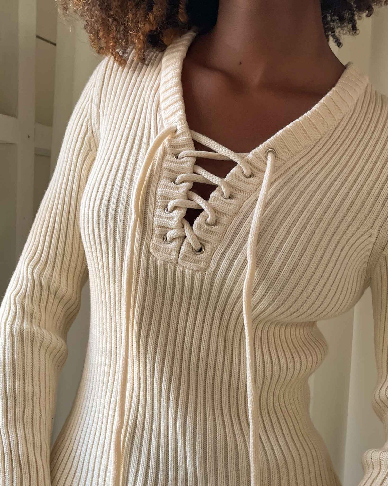 00s Celine Lace-Up Wool Sweater | S-L