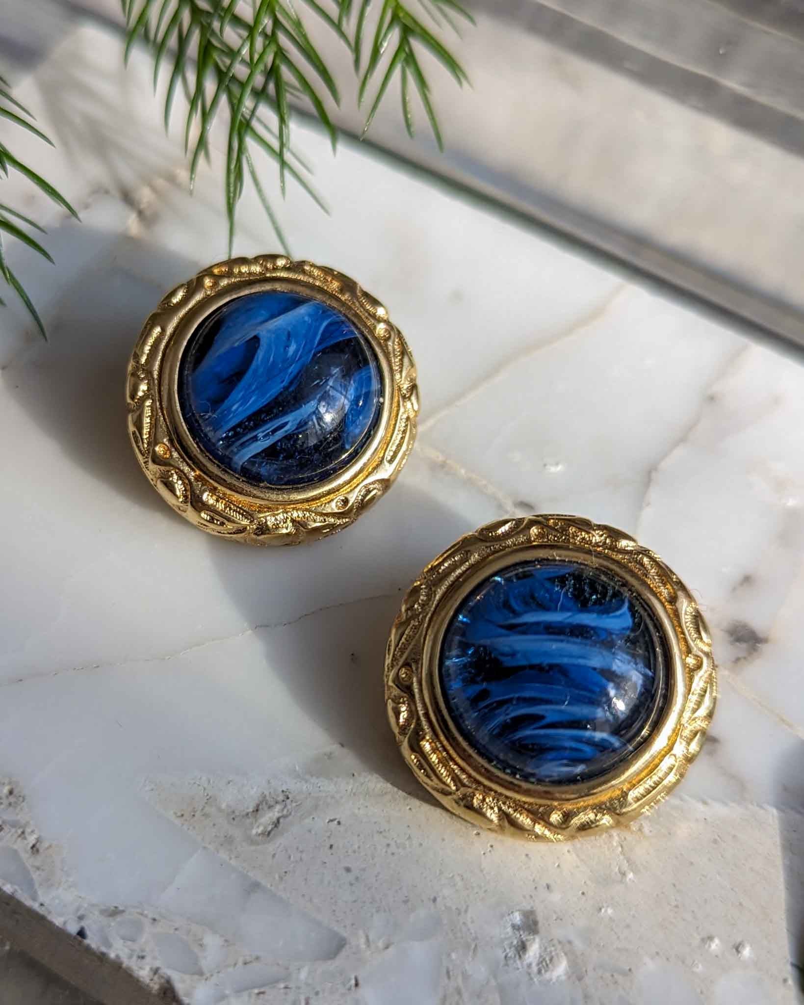 80s Dior Blue Marble Earrings