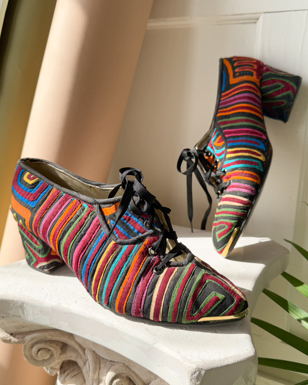 Colorful Mola Lace-Up Heels | 8.5