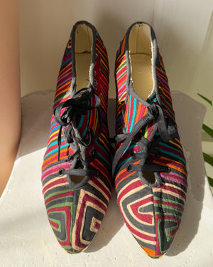 Colorful Mola Lace-Up Heels | 8.5