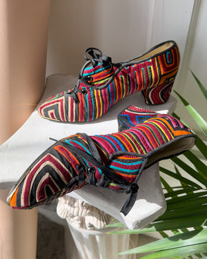 Colorful Mola Lace-Up Heels | 8.5
