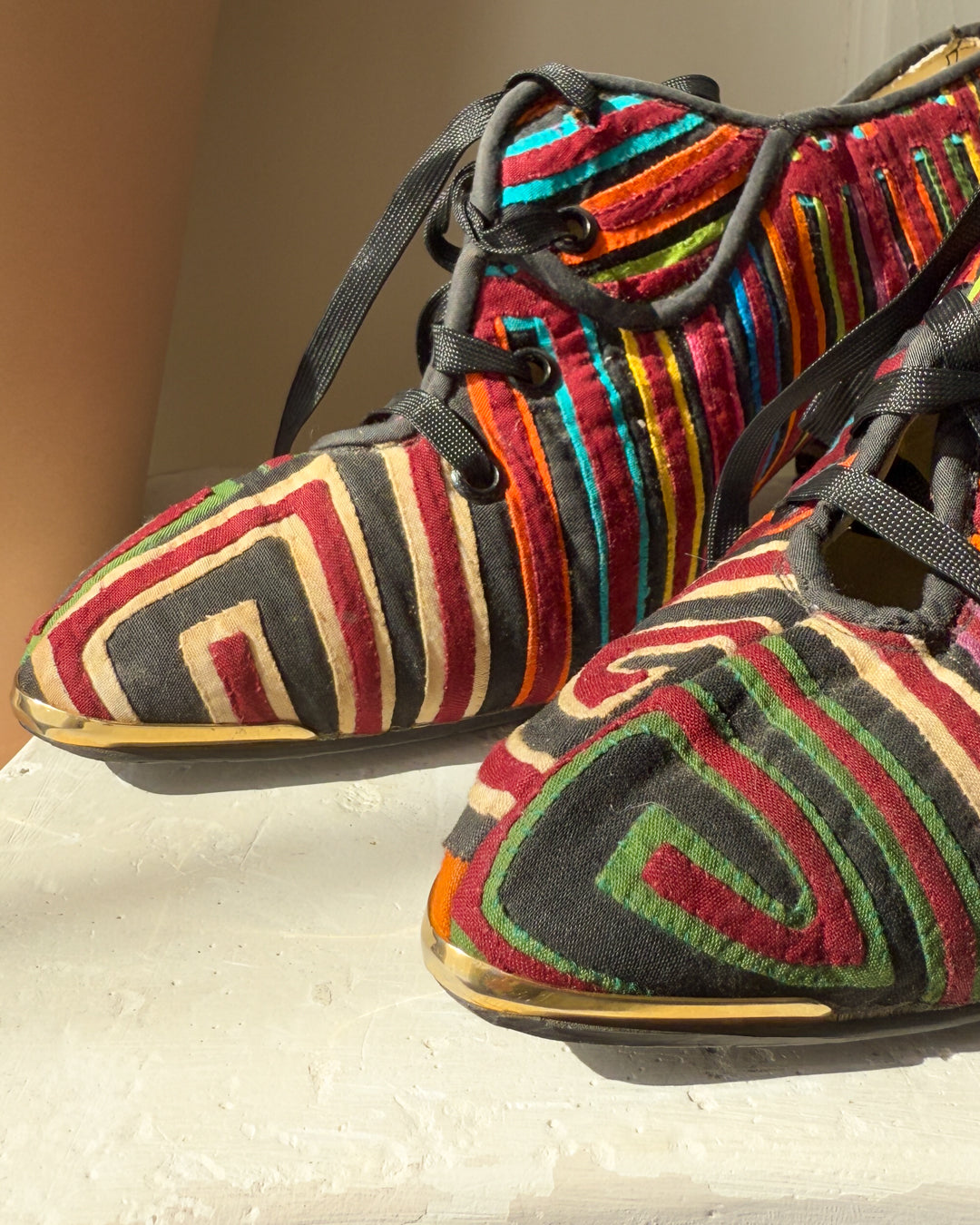 Colorful Mola Lace-Up Heels | 8.5