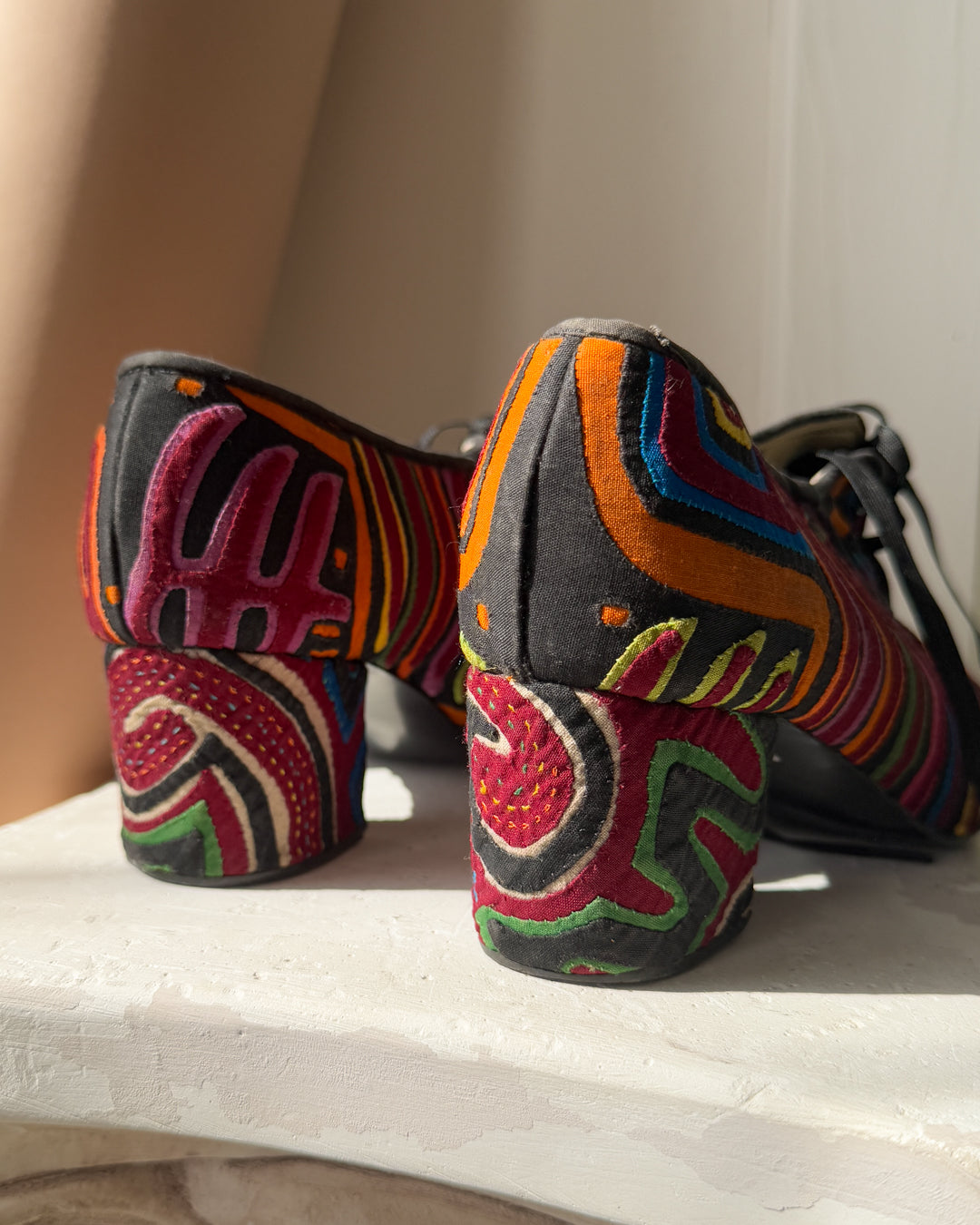 Colorful Mola Lace-Up Heels | 8.5