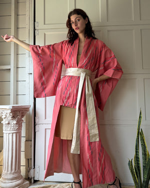 Pink Kasuri Stripe Silk Kimono