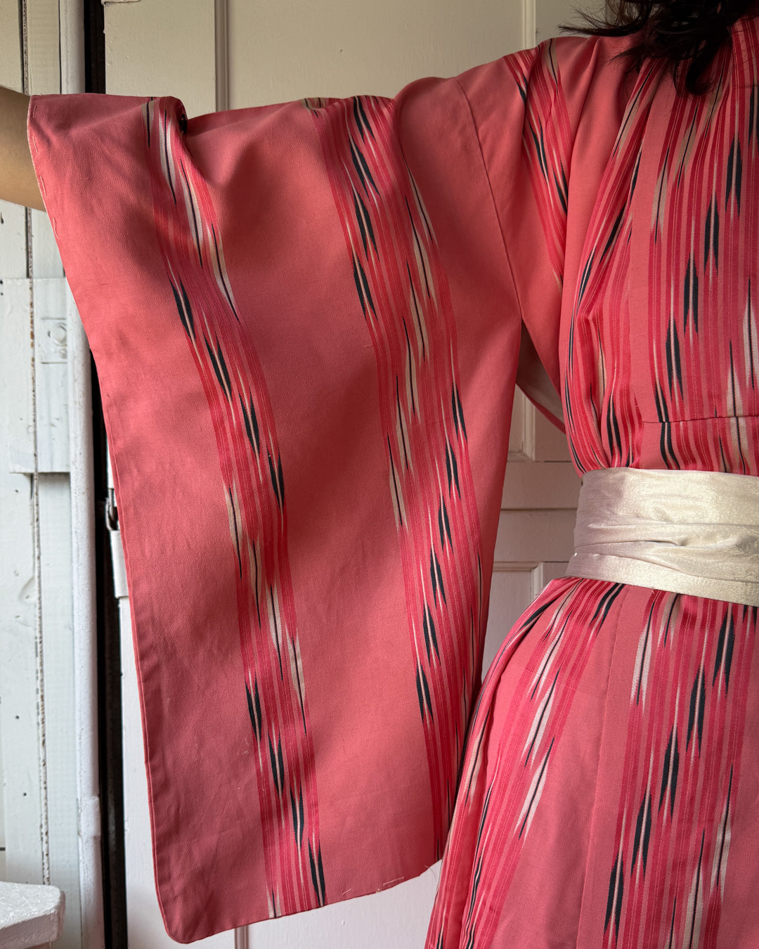 Pink Kasuri Stripe Silk Kimono