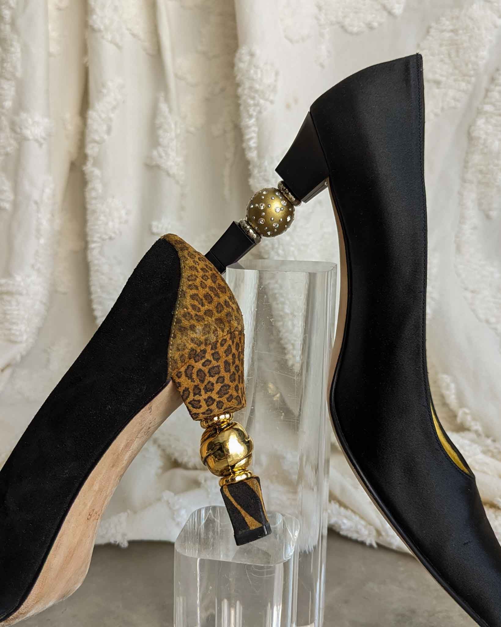 Women's Black and Gold Heels Dress Shoes Stiletto Heels Platform Pumps |FSJshoes