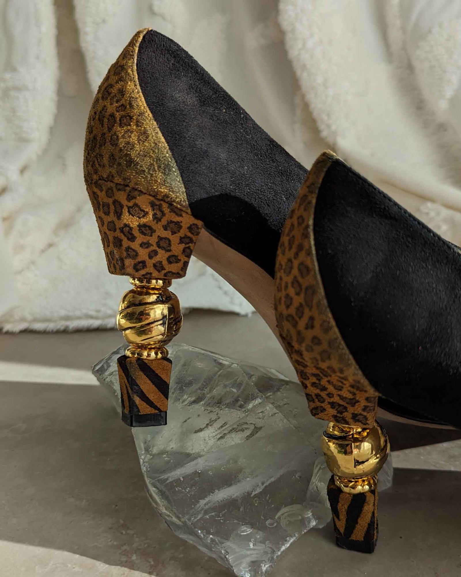 90s Escada Leopard Trim Suede Heels