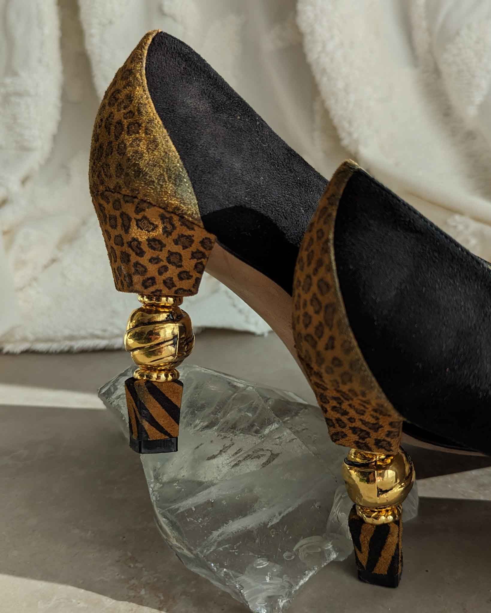 Black Golden Wedged Heel Ankle Cover Women Sandals