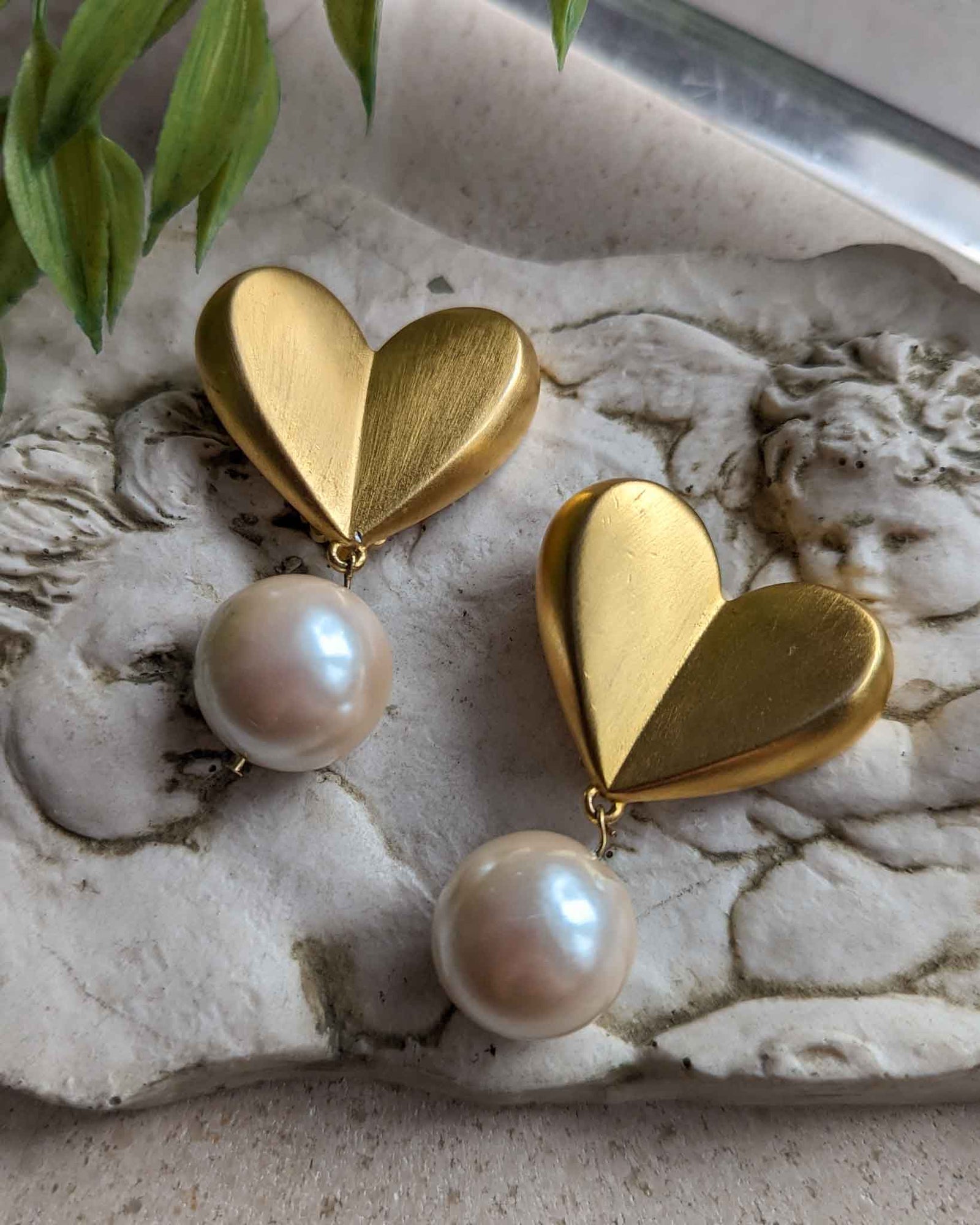 Givenchy Gold Heart Pearl Drop Earrings