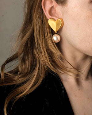 Givenchy Gold Heart Pearl Drop Earrings