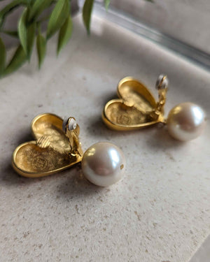 Givenchy Gold Heart Pearl Drop Earrings