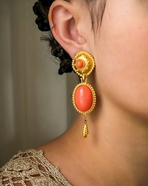 90s Coral Cabochon Earrings