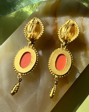 90s Coral Cabochon Earrings